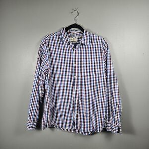 Hawker Rye Shirt Button Down Regular Fit Stretch Blue Red Long Sleeve Mens Large